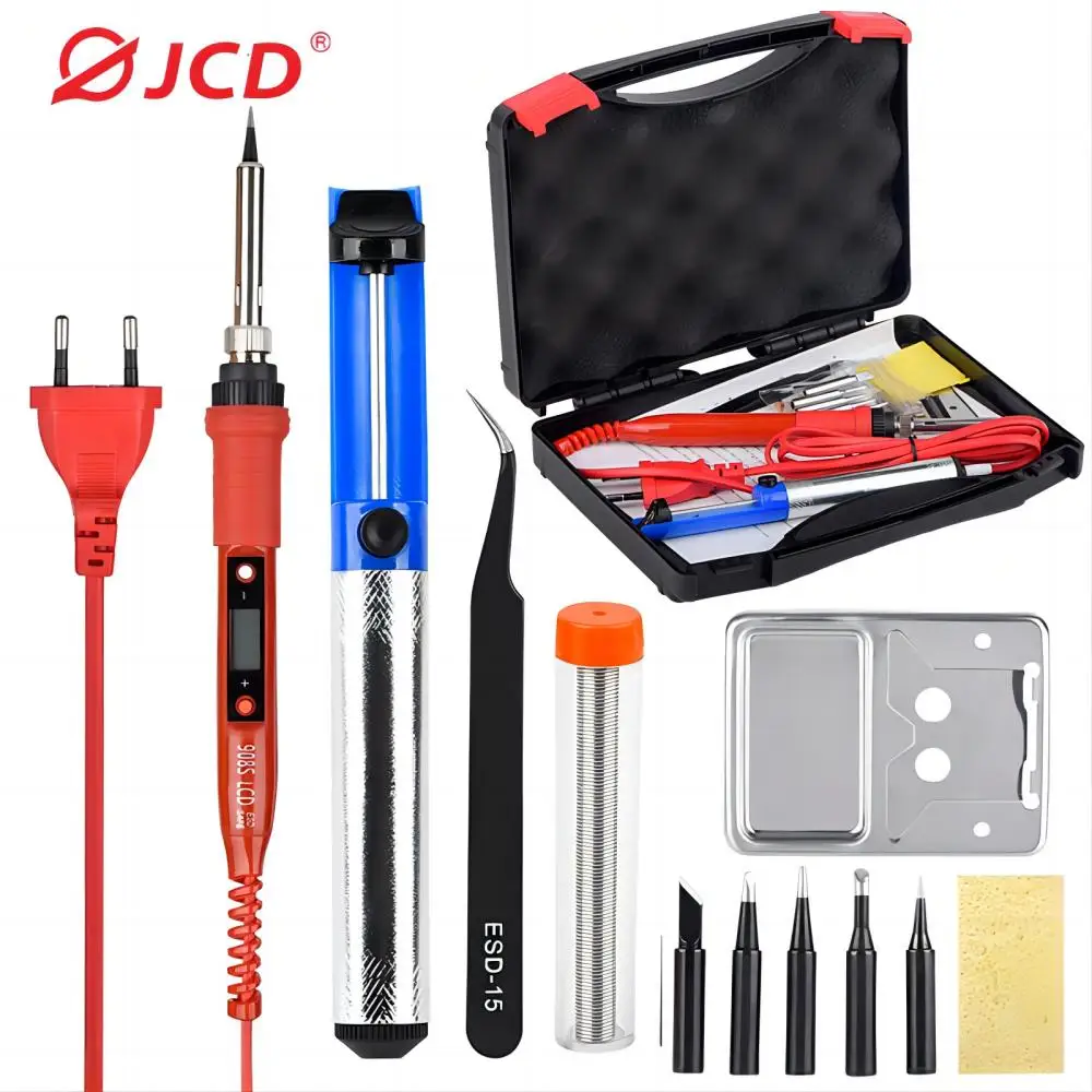 JCD 220V 80W LCD Electric Soldering iron 908S Adjustable Temperature Soldering iron With quality soldering Iron Tips and kits