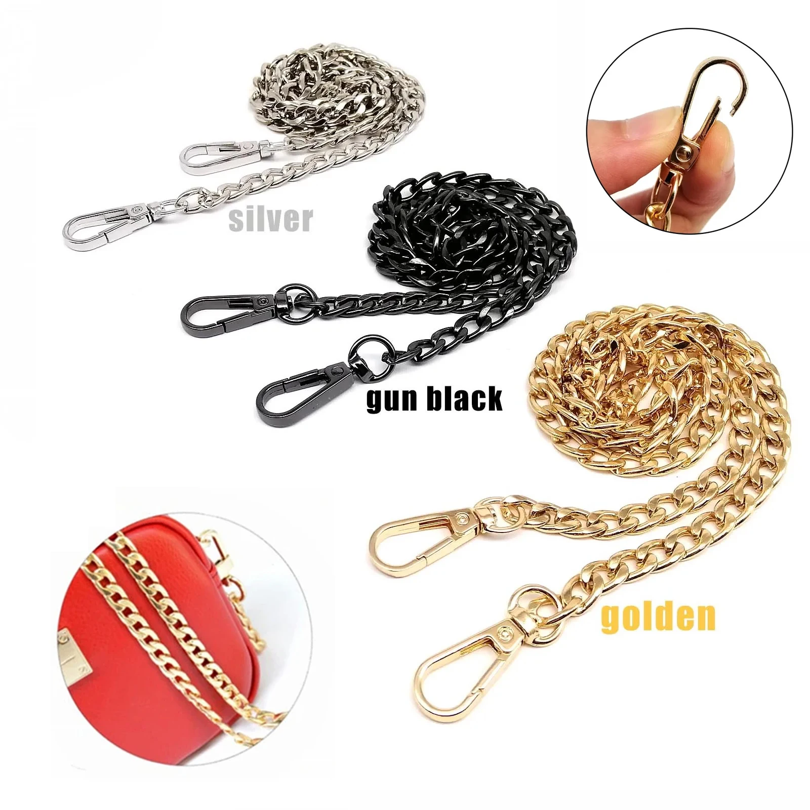 120cm Metal Aluminum Bag Chain Bag Strap 4 Colors Replacement Parts Accessories DIY Detachable Luggage Accessories Metal Chain