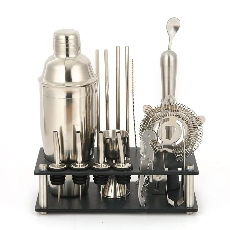 11Pcs Stainless Steel Cocktail Shaker Bar Tool Set with Acrylic Stand Base Professional Bartender Kit for Home Bar Party 3 Sizes