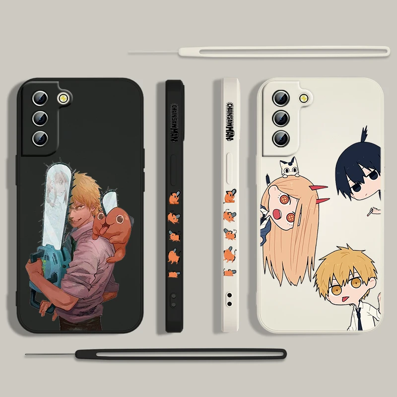 جراب هاتف Denji Pochita للرجال بالمنشار ، غطاء حبل يسار سائل لسامسونج غالاكسي S24 S23 S22 S21 S20 Pro FE Plus Ultra