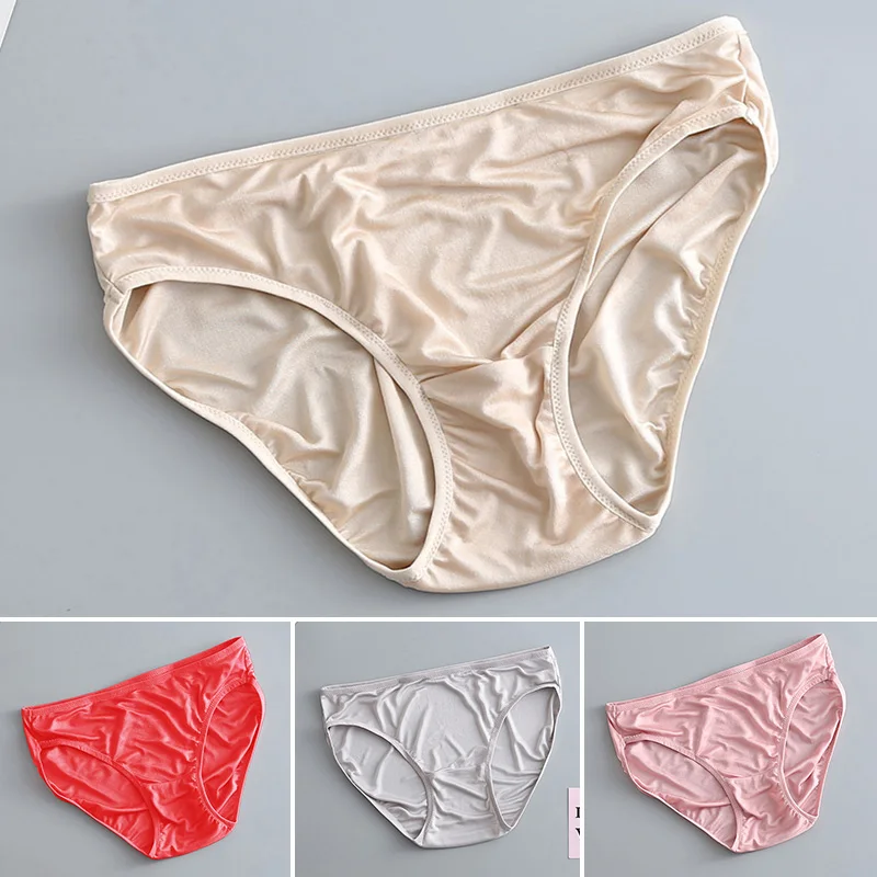 New Women Mulberry Silk Briefs Low Waist Lingerie Female Seamless Underwear Breathable Comfortable Solid Color Panties