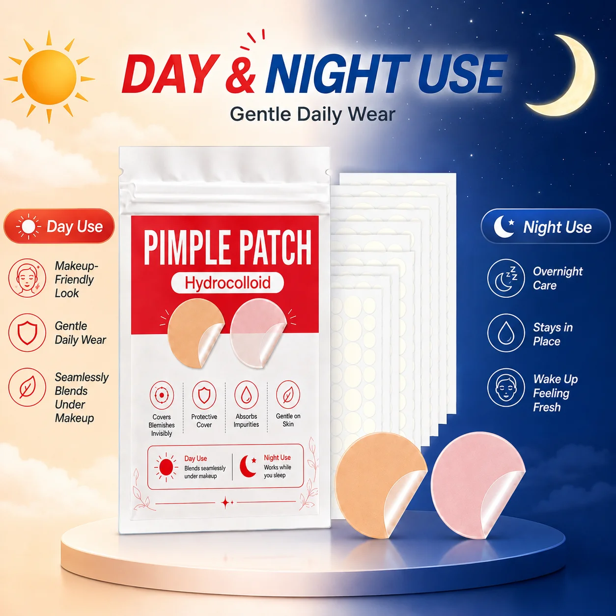 372Pcs Hydrocolloid Facial Patches, Yellow & Clear Blemish Cover Stickers, Gentle Invisible Skin Care, Day & Night Use view 6