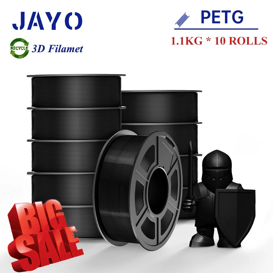JAYO PLA/PETG/ZIJDE PLA+/ PLA plus 3D-filament 10 rollen/set 1,75 mm 3D-printerfilament Recycle 3D-printmaterialen Zwart