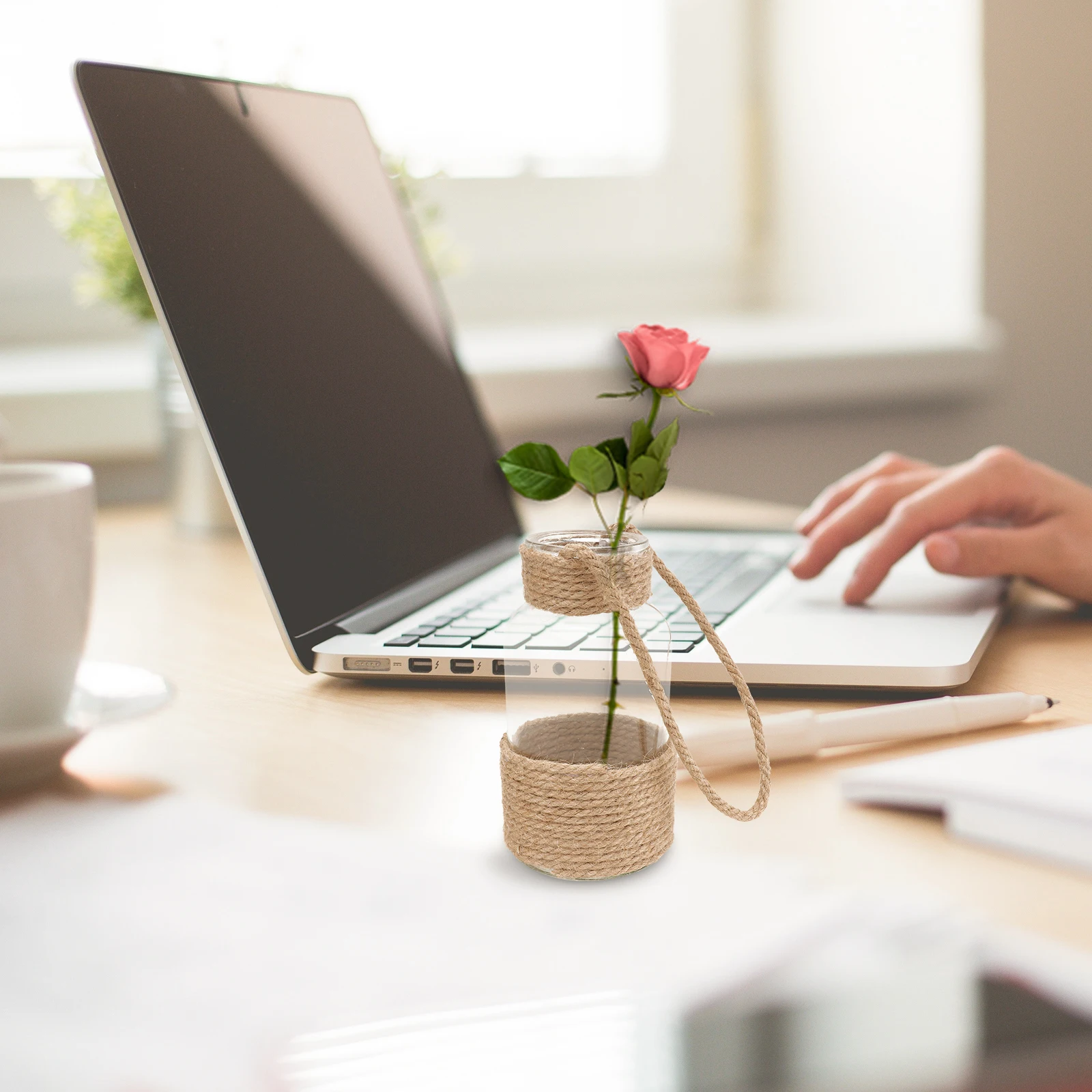 

1Pcs Glass Vase Country Style Hydroponic Transparent Vase Adornment for Home Office Decor Rope Woven Design Fresh Style Flower