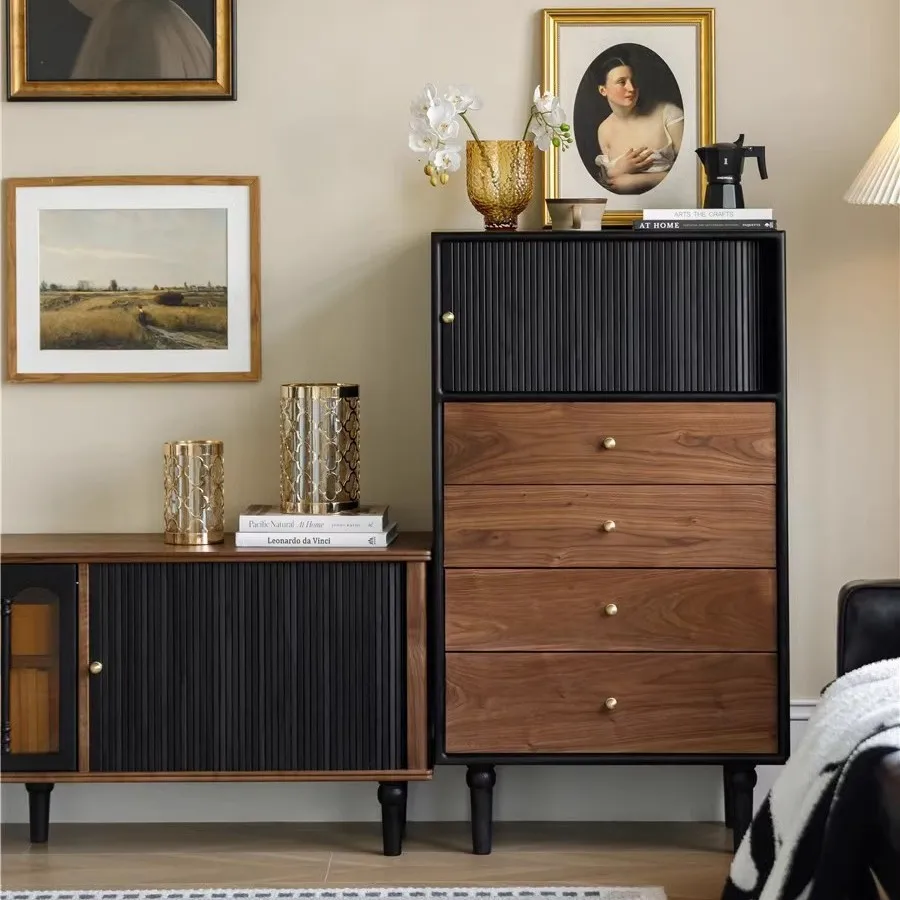 

French solid wood chest household small apartment rolling shutter door storage drawer cabinet bedroom