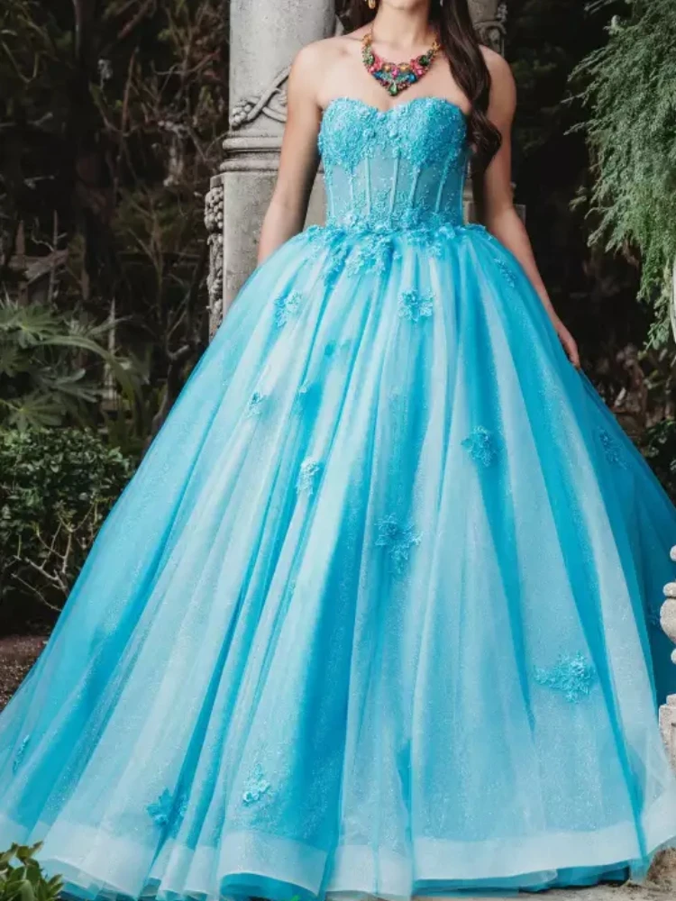 

Elegant Mexican Women Formal Eveninig Dresses Strapless Lace Applique Tulle Long Prom Wedding Guest Party Prom 2025 Customized