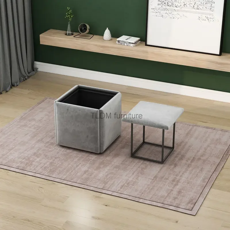 Cube Stool Living Room Small Ottomans Multi Functional Stackable Combination Five In One Square Stool Banqueta Furniture WK