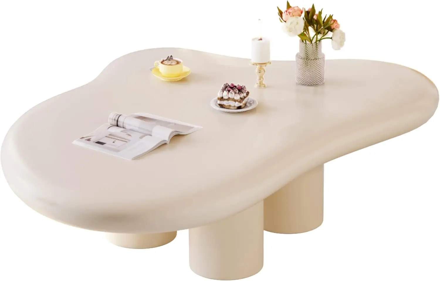 Mesa de café, mesa de café creme branco, bonito nuvem-forma, mesa de café com 4 curtos, 46, 06 polegadas