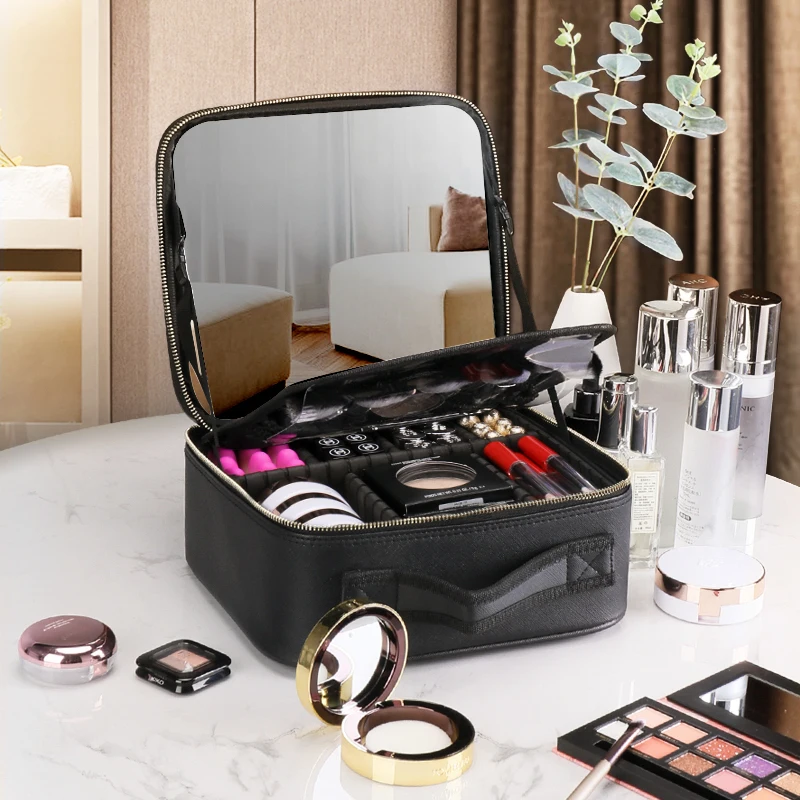 Makeup Bag, Makeup Travel Bag Large Capacity Waterproof Cosmetic Organizer Bag with Makeup Brush Compartment & Handle for Women