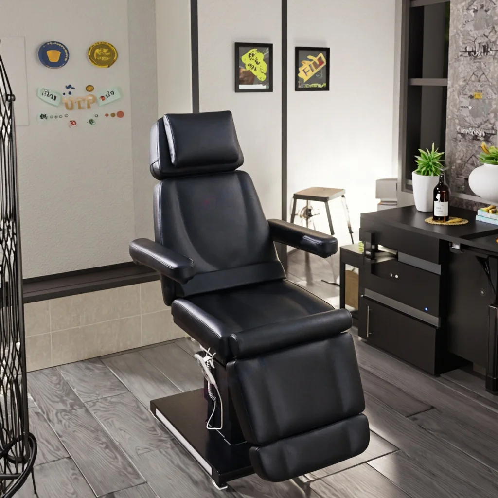 Anteeth Modern Black Base Beauty Bed PVC Leather Spa Salon Bed 3 Motors Electric Facial Bed