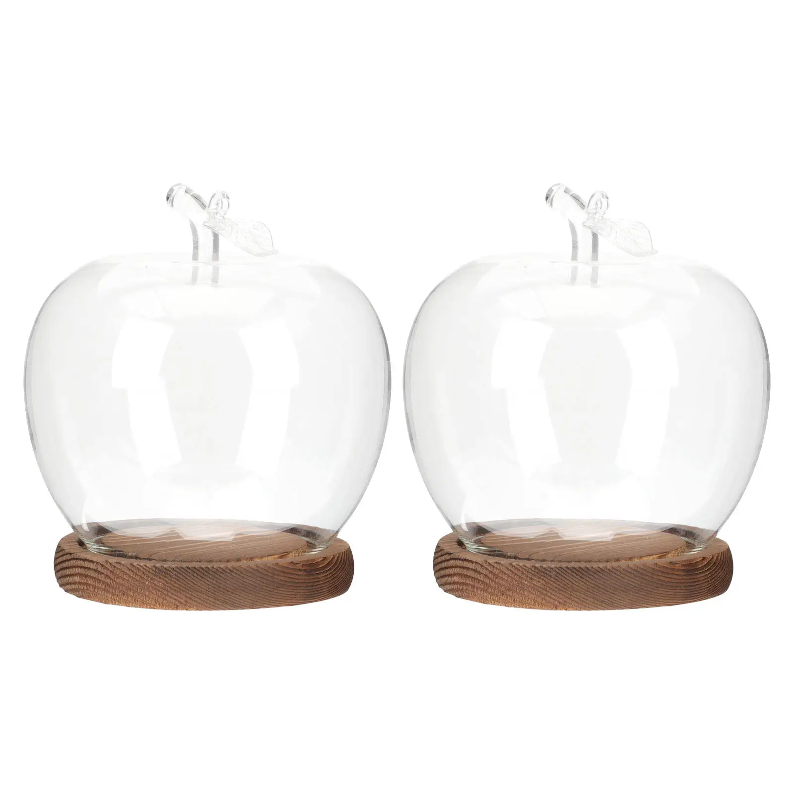 2Pcs Elegant Clear Glass Cloche Dome with Wood Base Protective Display Case for Landscapes Clay Art Candles Figurines