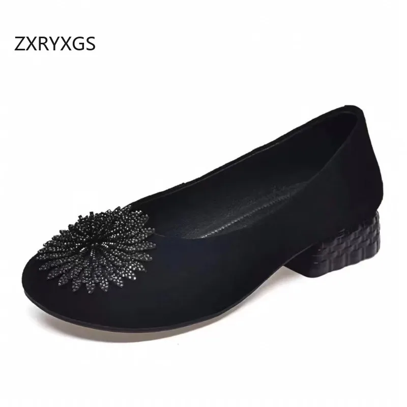 

ZXRYXGS 2026 Premium Sheep Suede Flowers Women Fashionable Shoes Comfortable Elegant Low Heels Women's Office Work Banquet Shoes