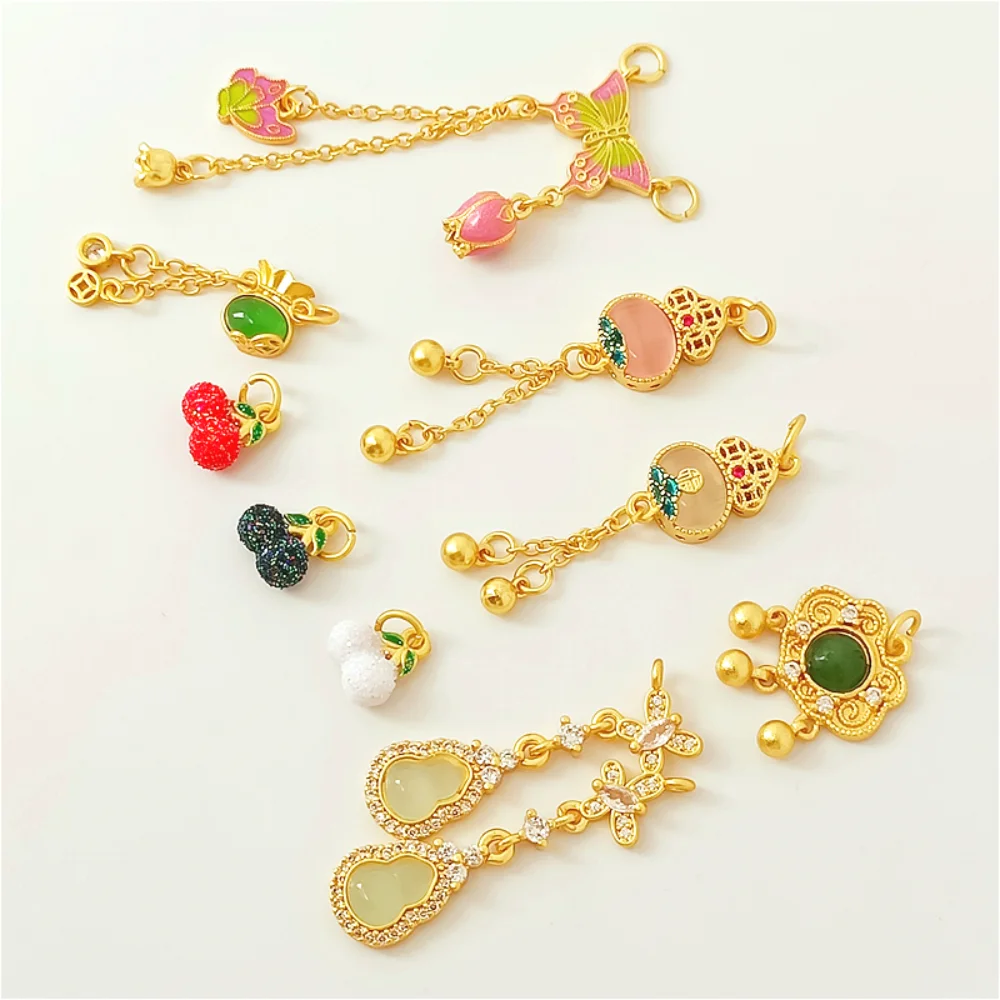 New Sand Gold Inlaid with Jade, Gourd, Cherry Pendant, Bell Orchid, Small Butterfly, Drip Bead, Handmade DIY Accessory Material