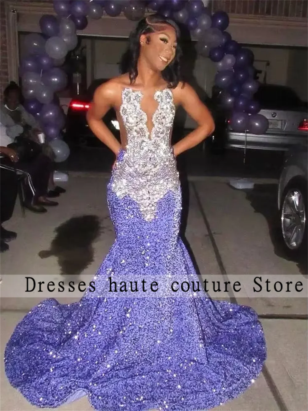 Luxury Purple Sequins Mermaid Prom Dresses 2025 For Black Girls Beaded Crystals Formal Birthday Party Gowns Customized