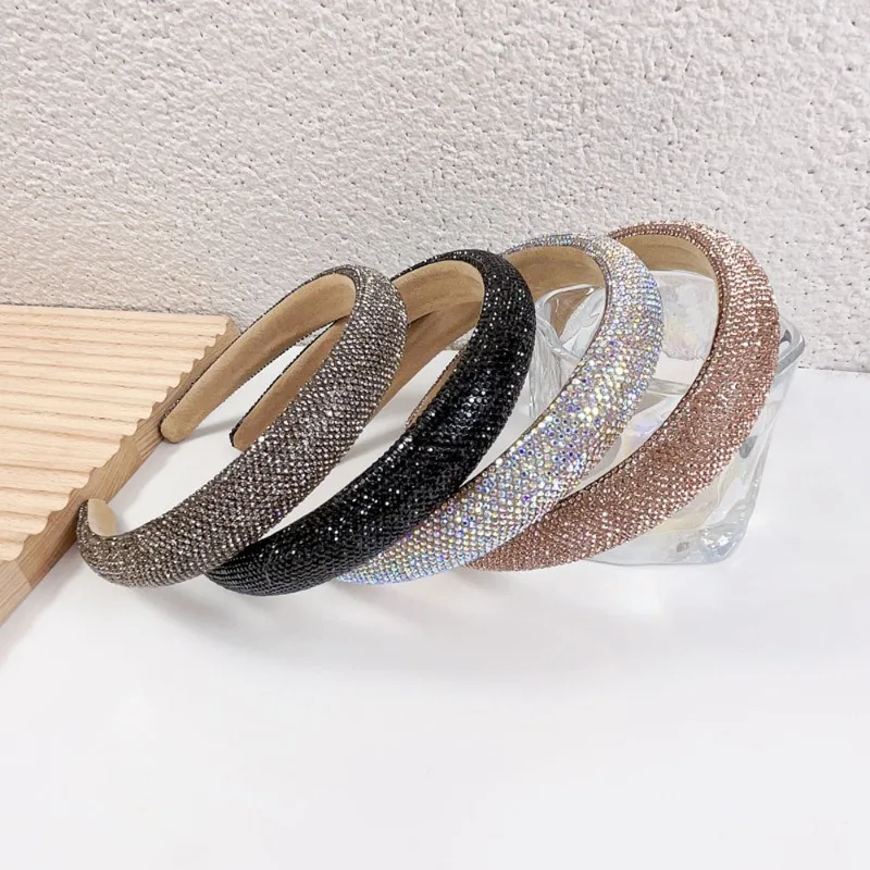 Shiny Full Rhinestone Headbands Sparkly Hair Hoop Crystal Beaded Hairbands Solid Color Head Hoop Non-slip Hair Accessories