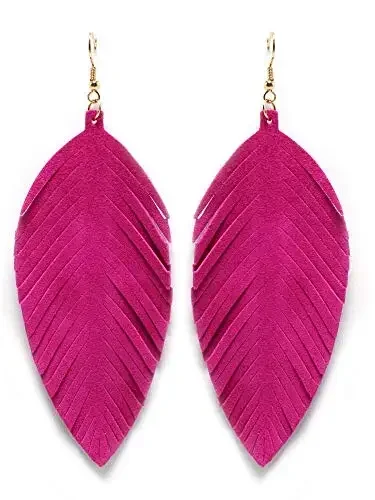 

Genuine Soft Leather Handmade Fringe Feather Drop Earrings Lightweight Tear Dangle Earrings for Women Fashion Jewelry Gifts