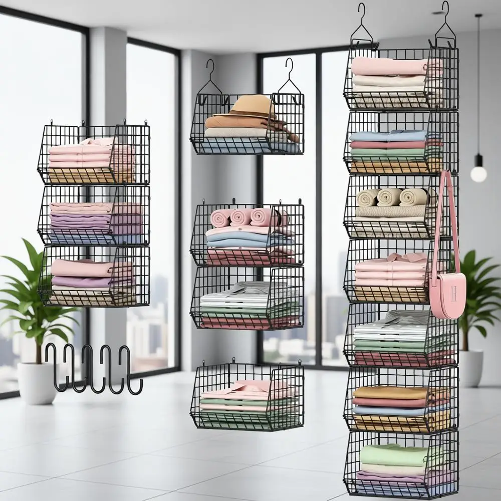 

Foldable 7-Tier Wire Closet Organizer with S Hooks for Clothing, Shoes, Handbags - Storage Solution for Wardrobe, Kitchen, Laund