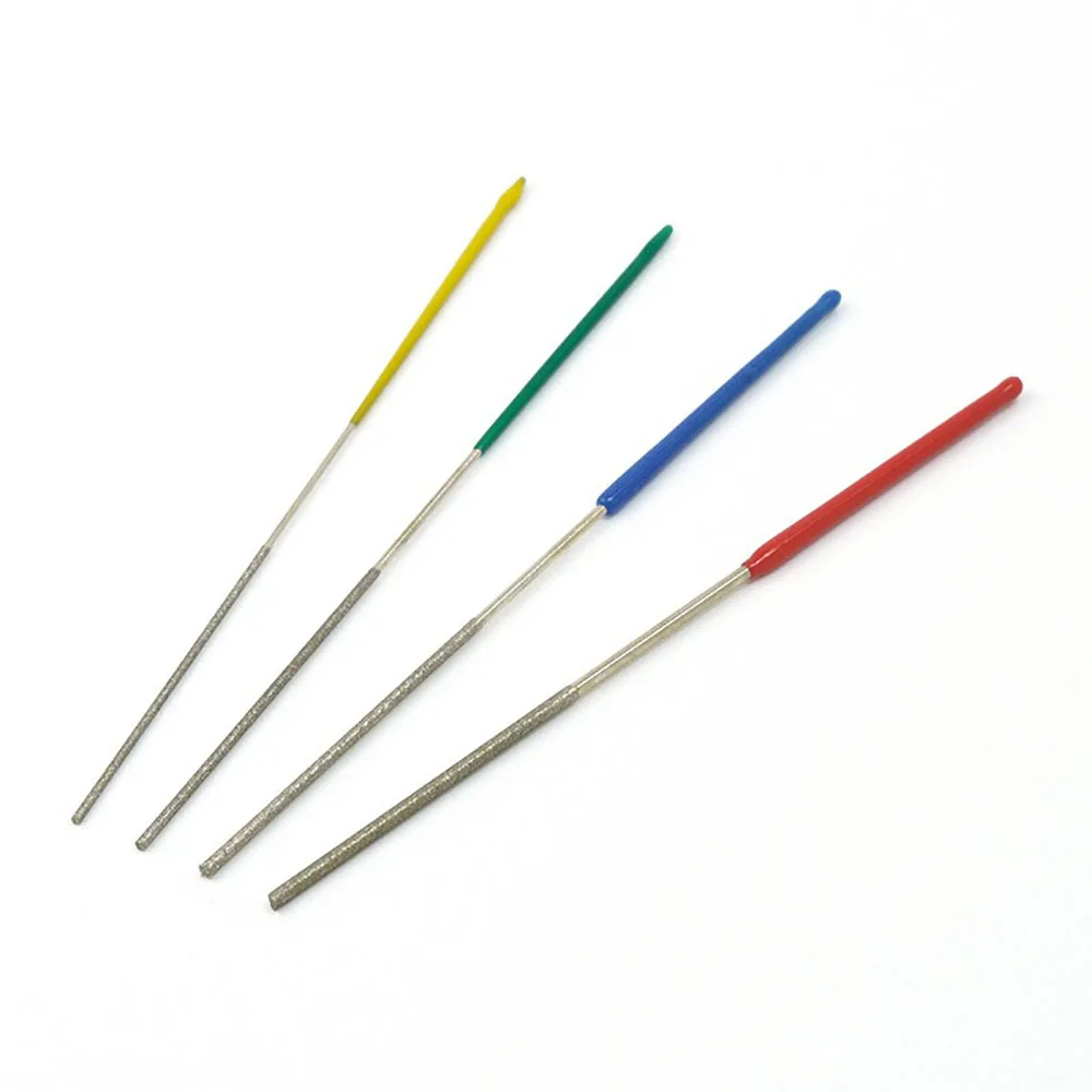 TLD-4 4Pcs Round Diamond File Set 240 Grit Ultra Slim Micro File for Jewelry Hinge Bearing Refining Narrow Hole Polishing Work