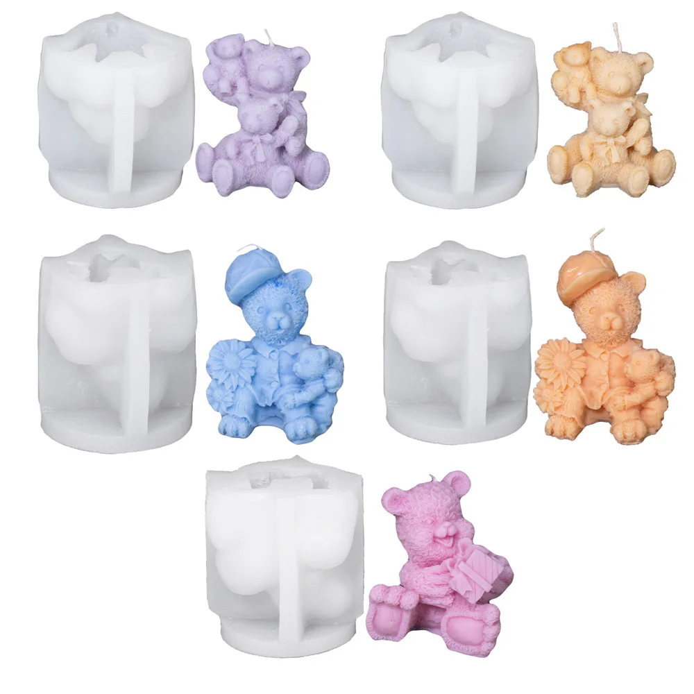 

Bouquet Bear Aromatherapy Candle Silicone Mold Mother and Child Bear 3D Plaster Aromatherapy Resin Mold Candle Making Kit