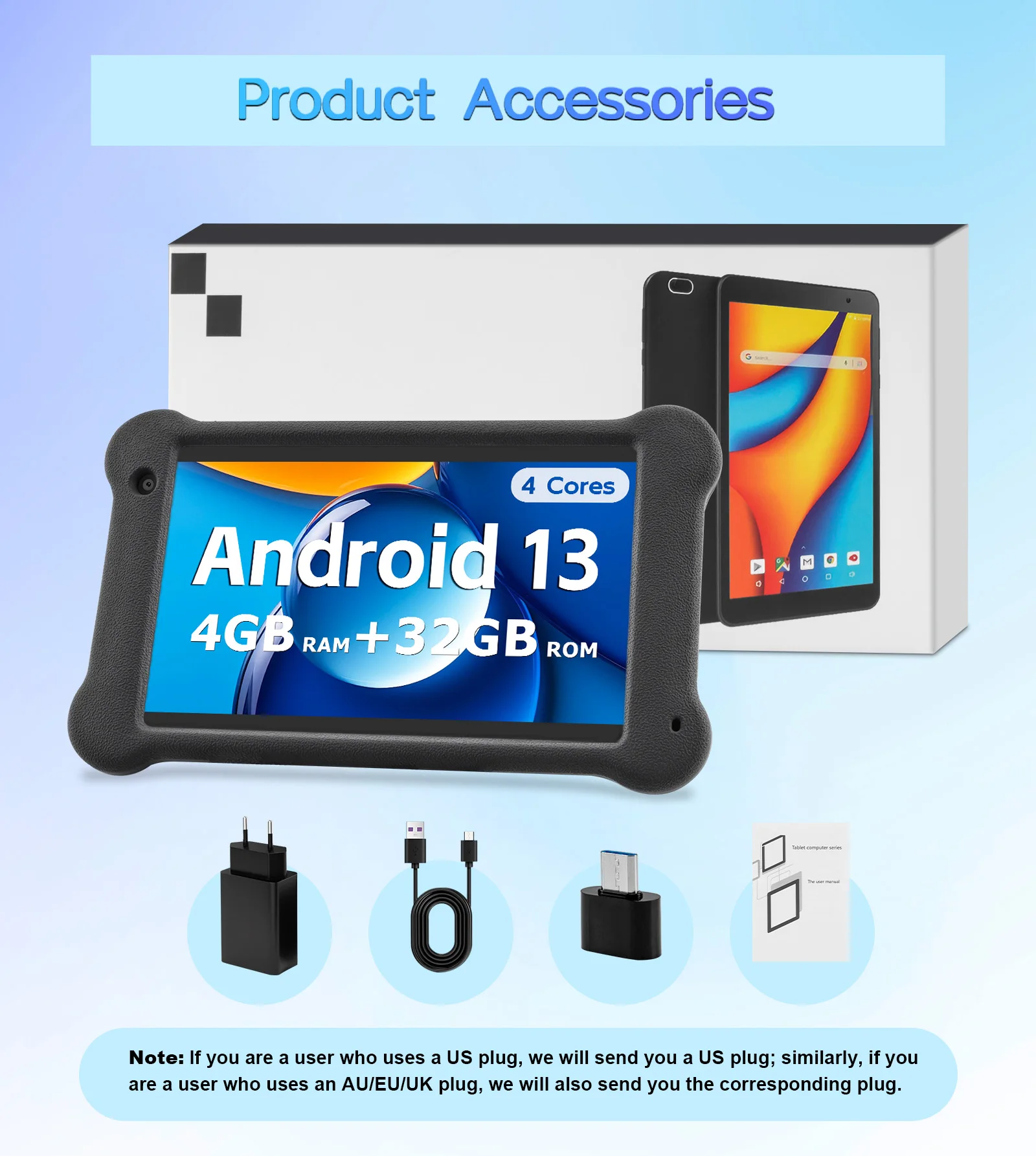 Paitanry Q99 7 inch Android 13 tablet, quad-core, 4GB RAM, 32GB ROM, WiFi, Bluetooth, HD IPS touchscreen, GMS, Google Play