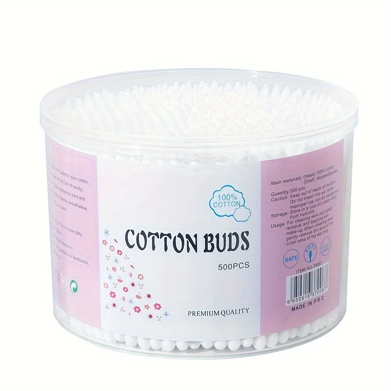 500 قطعة من مسحات القطن ذات الرأس المستدير المزدوج عصا خشبية طبيعية لتنظيف الأذن وإزالة المكياج واستخدام مستحضرات التجميل #4