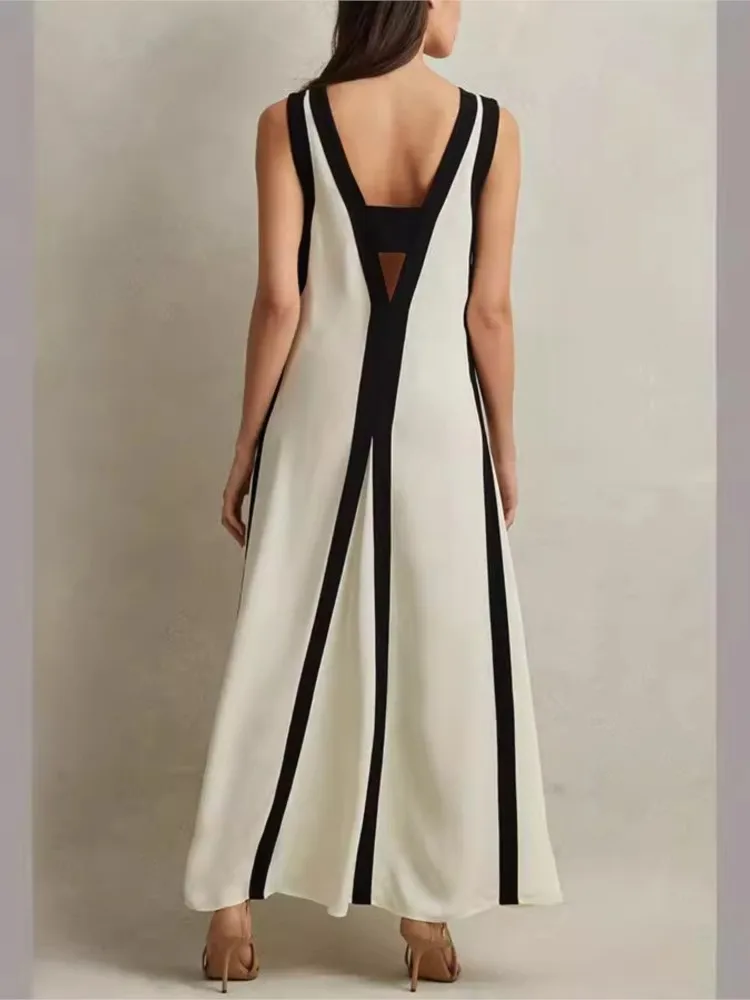 فستان طويل مثير بدون أكمام للمرأة الصيف الترفيه موضة اللون حظر فستان فضفاض السيدات أنيقة التنقل ألف خط Vestidos #4