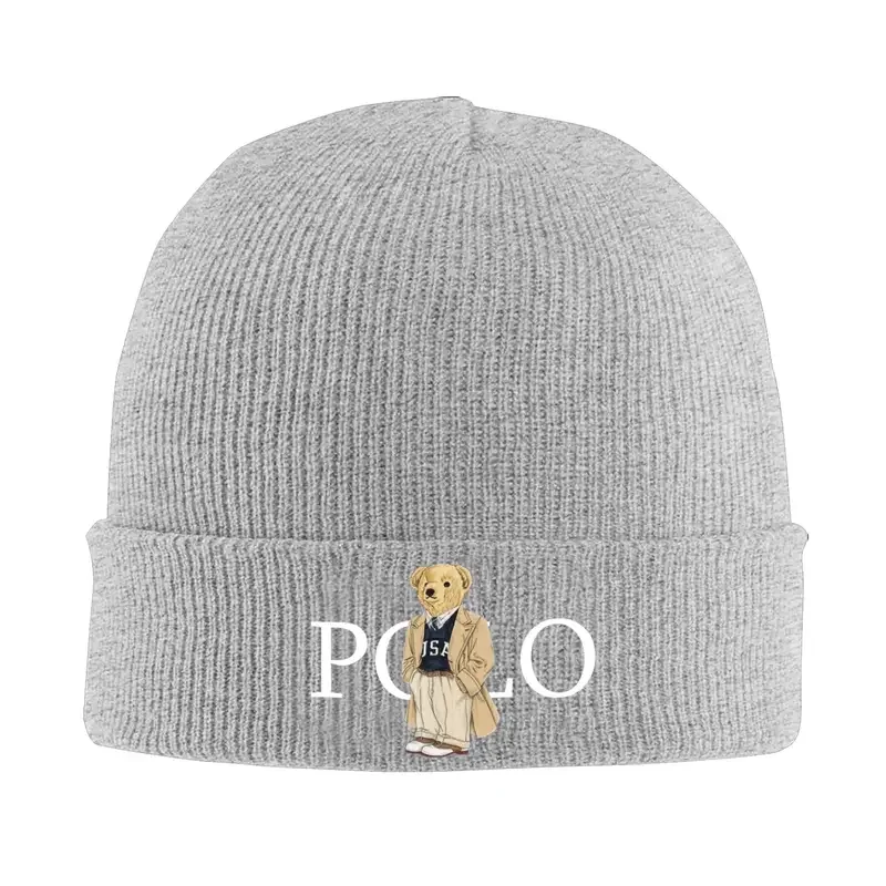 Bear P-Polos Knit Hat Beanies Autumn Winter Hats Warm Unisex Street Caps for Men Women Gift