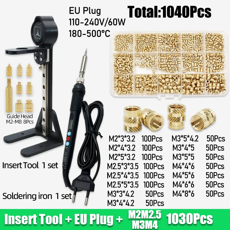 Messing-Einsatzmutter mit Gewinde, 3D-Druckwerkzeug, M2, M3, M4, M5, Heat-Set, Einfügung, Lötkolben-Set, Hot-Melt-Rändelmutter für Kunststoff-PC