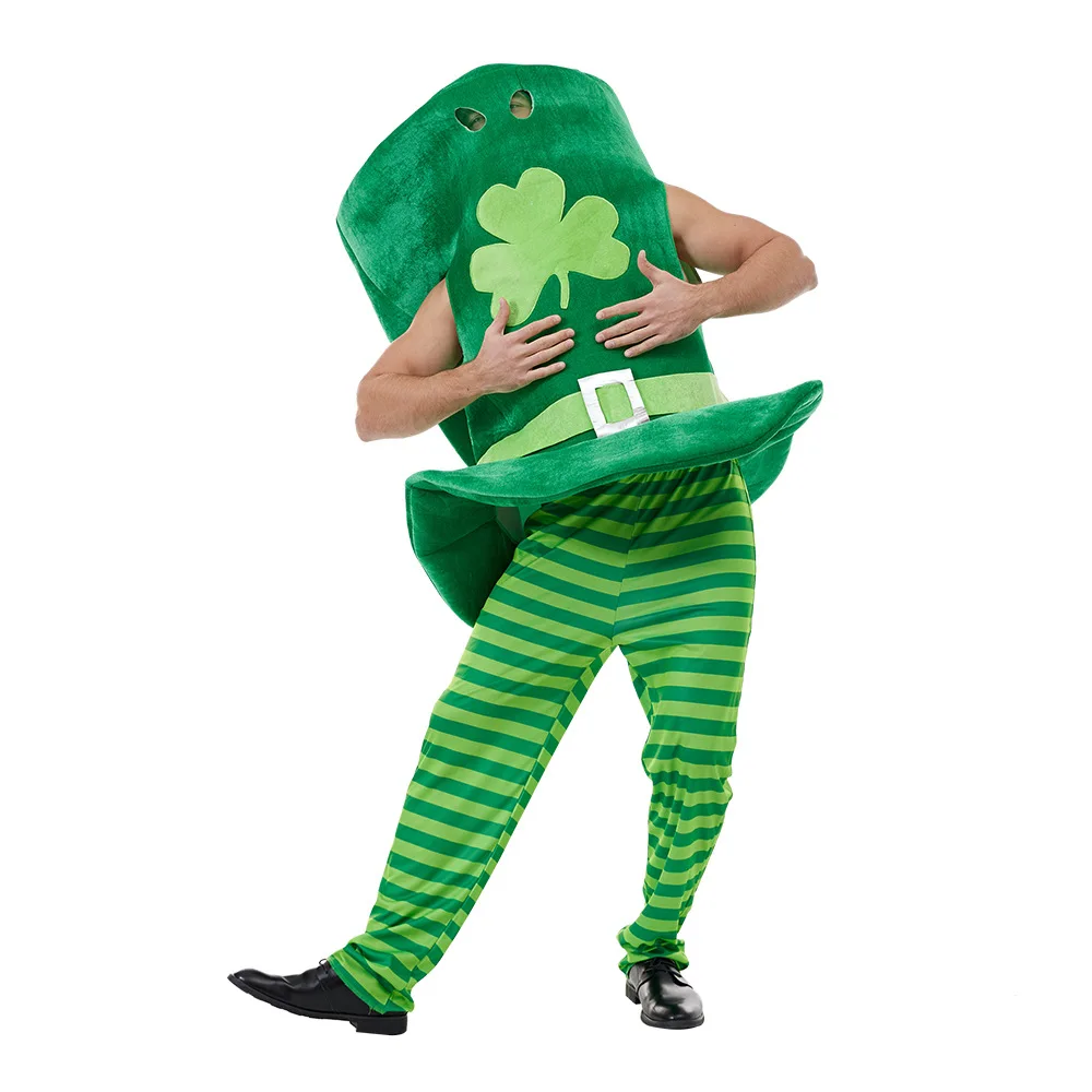 

St. Patrick's Day Green Clover Hat Cosplay Costume Halloween Dress Up Clothes Pants Adult Men Women Festival Party Funny Outfit