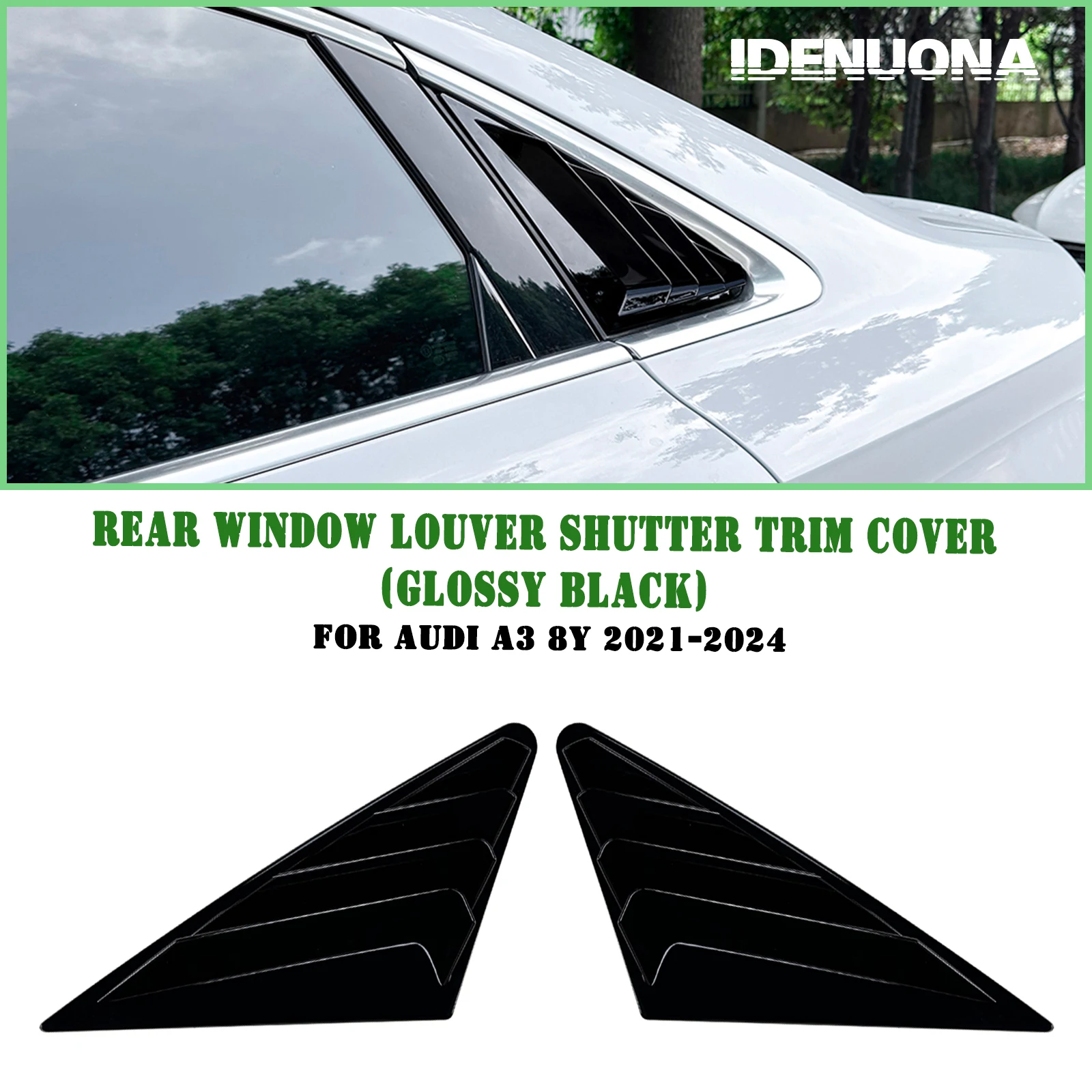 

For Audi A3 8Y 2021-2024 Rear Side Window Louver Shutter Trim Cover Gloss Black/Carbon Fiber Look Tail Windshield Shades Blind