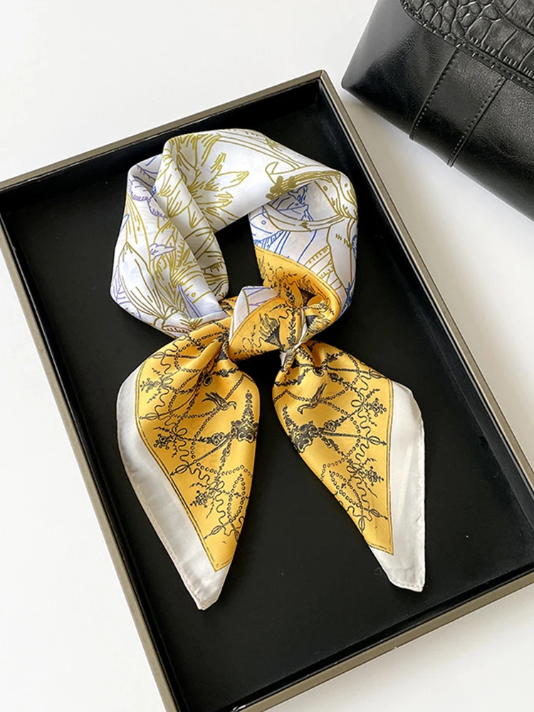 

Luxury Square Silk Scarf for Women Vintage Line Art Floral Print Bandana Satin Hair Scarf Head Wrap Tie Bag Office Daily Travel
