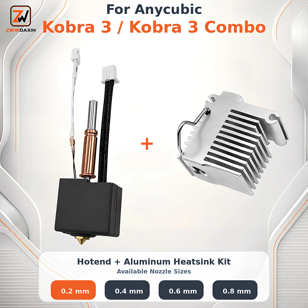 For Anycubic Kobra 3 Combo Hotend with Heatbreak Nozzle Thermistor Throat Heater Block for Anycubic Kobra3 Print Head Hot End