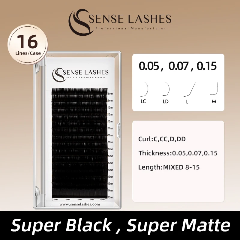 SenseLashes L / M / LC / LD Curl Eyelash Extensions Natural Black 8-15mm False Individual Lashes Soft Silk Makeup