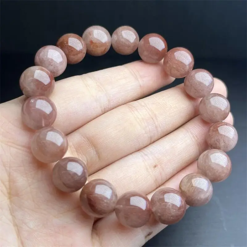 12MM Natural Red Rabbit Hair Quartz Bracelet Women Fashion Reiki Clear Stone Strand Bangles  Jewelry Christmas Gift 1PCS