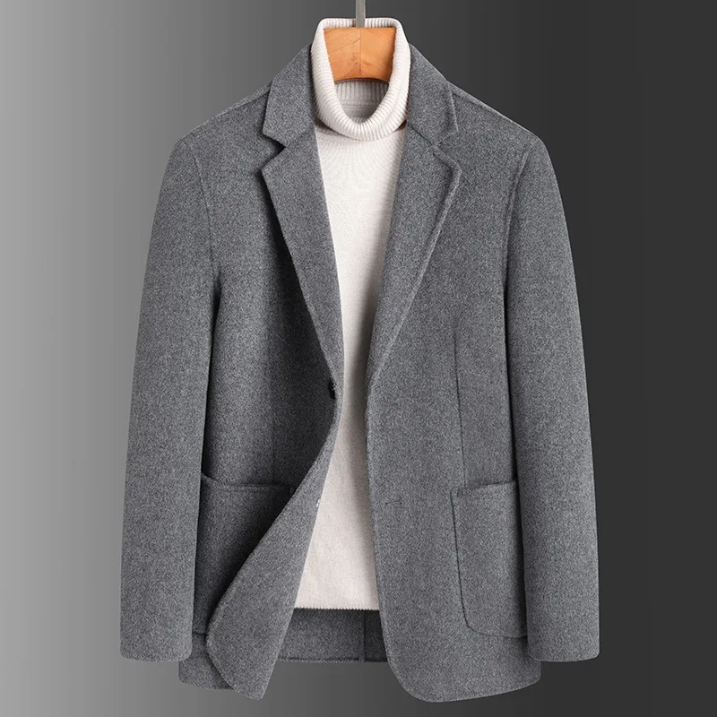 New Double Faced Wool Male Blazer Luxury Single Breasted Solid Color Casual Men's Blazer Fashion Slim Fit Thicken Man Coats