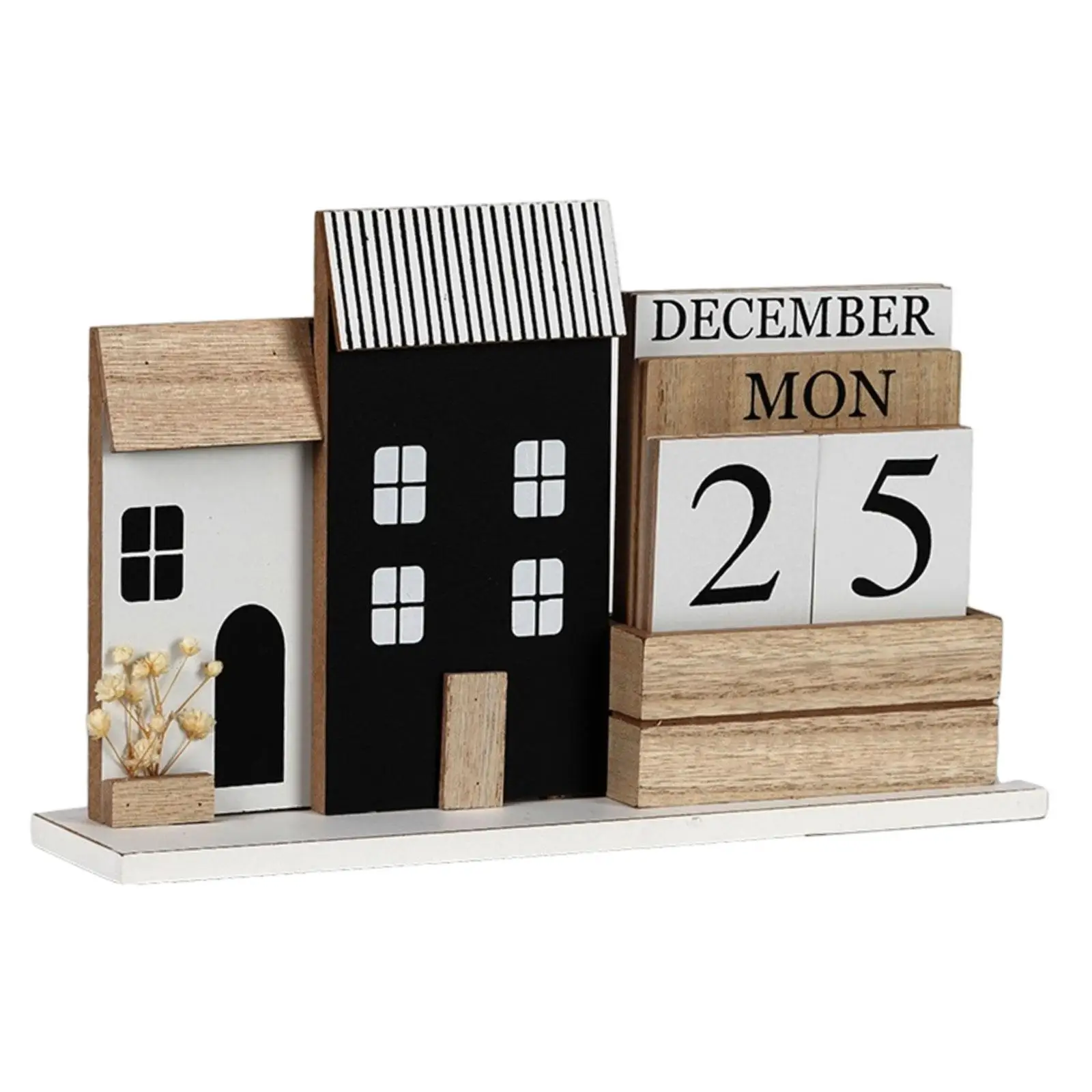 Perpetual Calendar Frame Ornaments Table Stylish Decor, Wood Desk Calendar Wooden Perpetual Calendar for Festival ,DIY