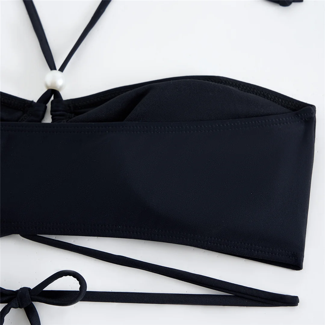 Perlenbesetzter Wickel-Bikini mit Rock, Damen-Badeanzug, dreiteiliges Bikini-Set, Badebekleidung, Badeanzug, Modell V6098 – Detail 18