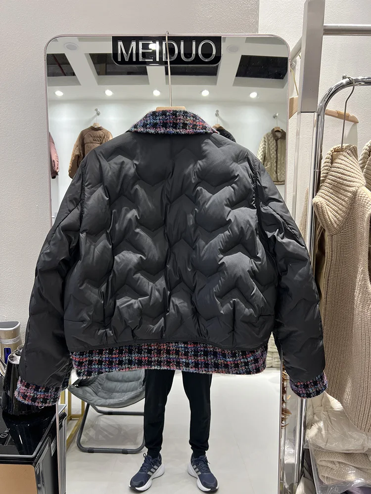 Down Jacket Women Lapel Style Fashionable Elegant 2024 New Winter Raw Edge Texture Fragrant Style Jacket