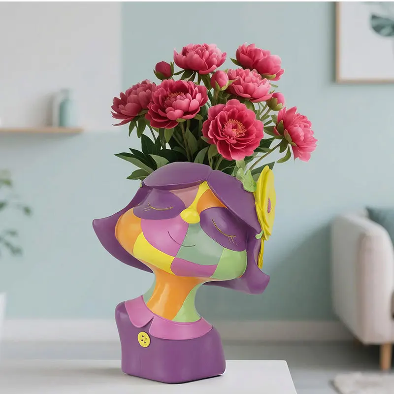 

Abstract Short Haired Girl Flowerpot Home Decor Succulent Potted Plant Courtyard Balcony Green Plant Ornament