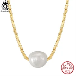 ORSA JEWELS Authentic 14K Gold Nugget Chain Necklace with 11mm Natural Freshwater Pearl Pendant for Women Handmade Jewelry GPN36