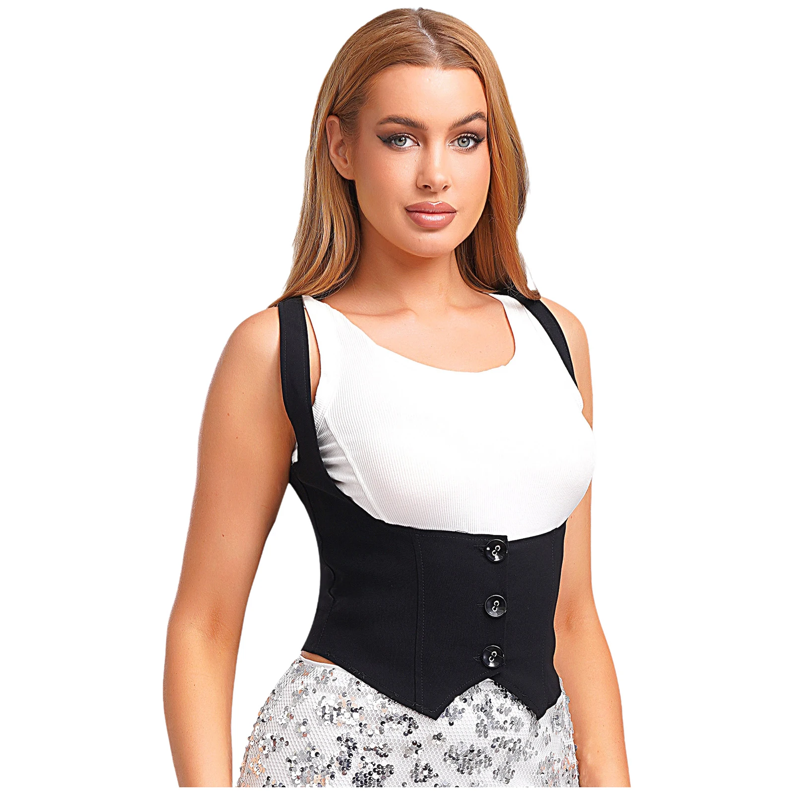 Gilet versatile da donna senza maniche con bottoni sul davanti, gilet slim fit, canottiere per lavoro d'ufficio, abbigliamento casual