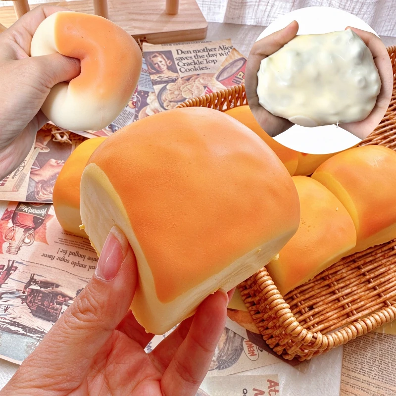 Crunchy Bread Squishy Toy Cute Bread Shape Squeeze Stress Relief Sensory Fidget Desk Toy Gift for Office Study Daily Relaxation