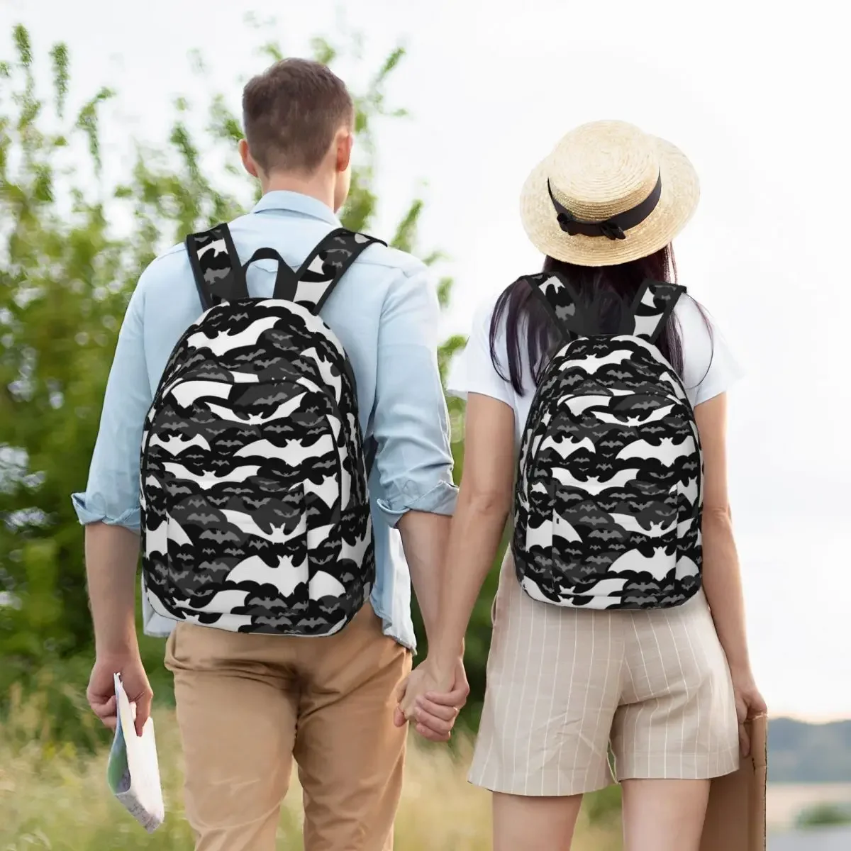 Mochila informal con estampado de murciélago para hombre y mujer, bolsa de lona con estampado de murciélago volador, Animal de trabajo para estudiantes, para ordenador portátil y de noche