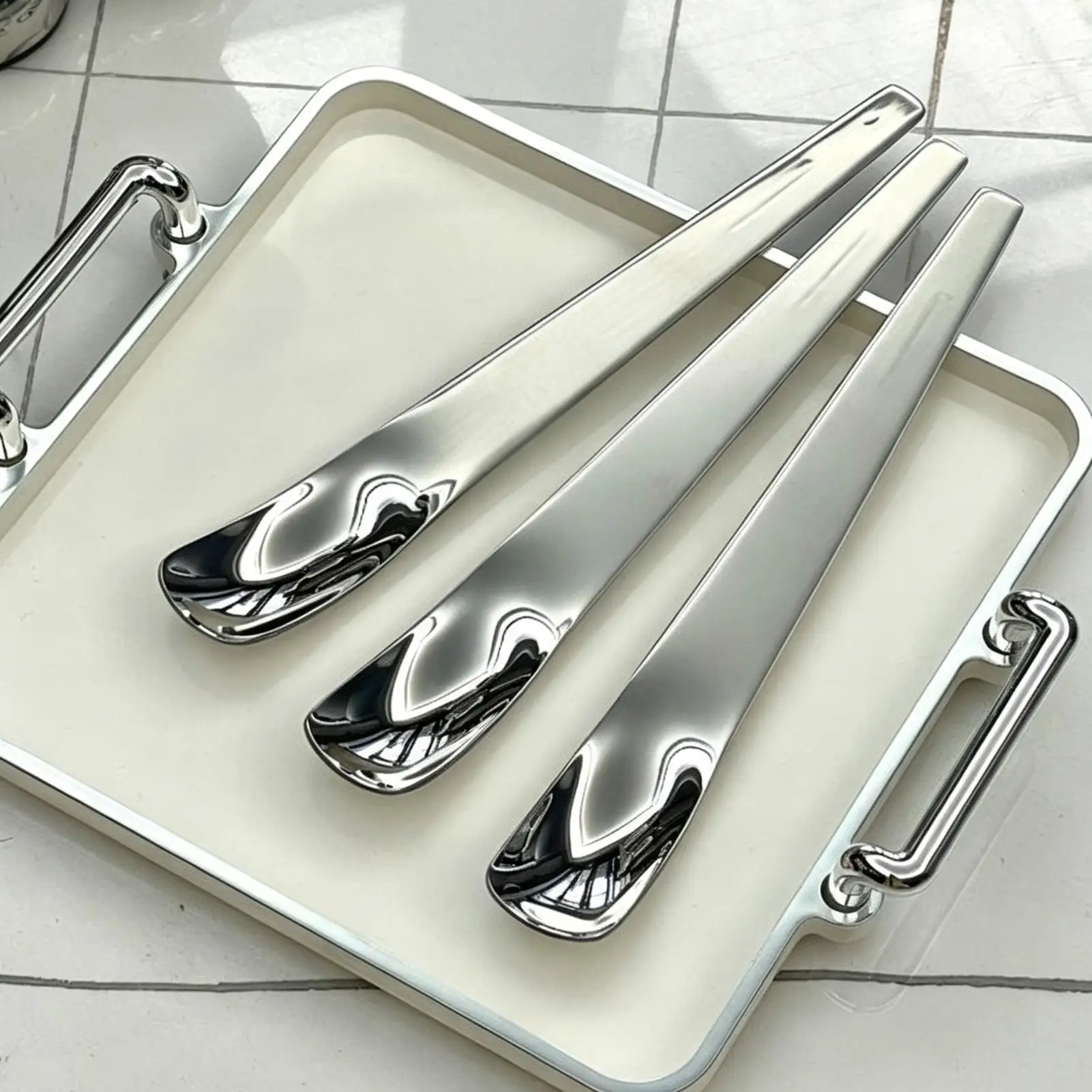 Creative Long Handle Flat Head Spoon Stainless Steel Coffee Spoon Cake Dessert Spoon Icecream Tea Tiny Stirring Spoons Tableware