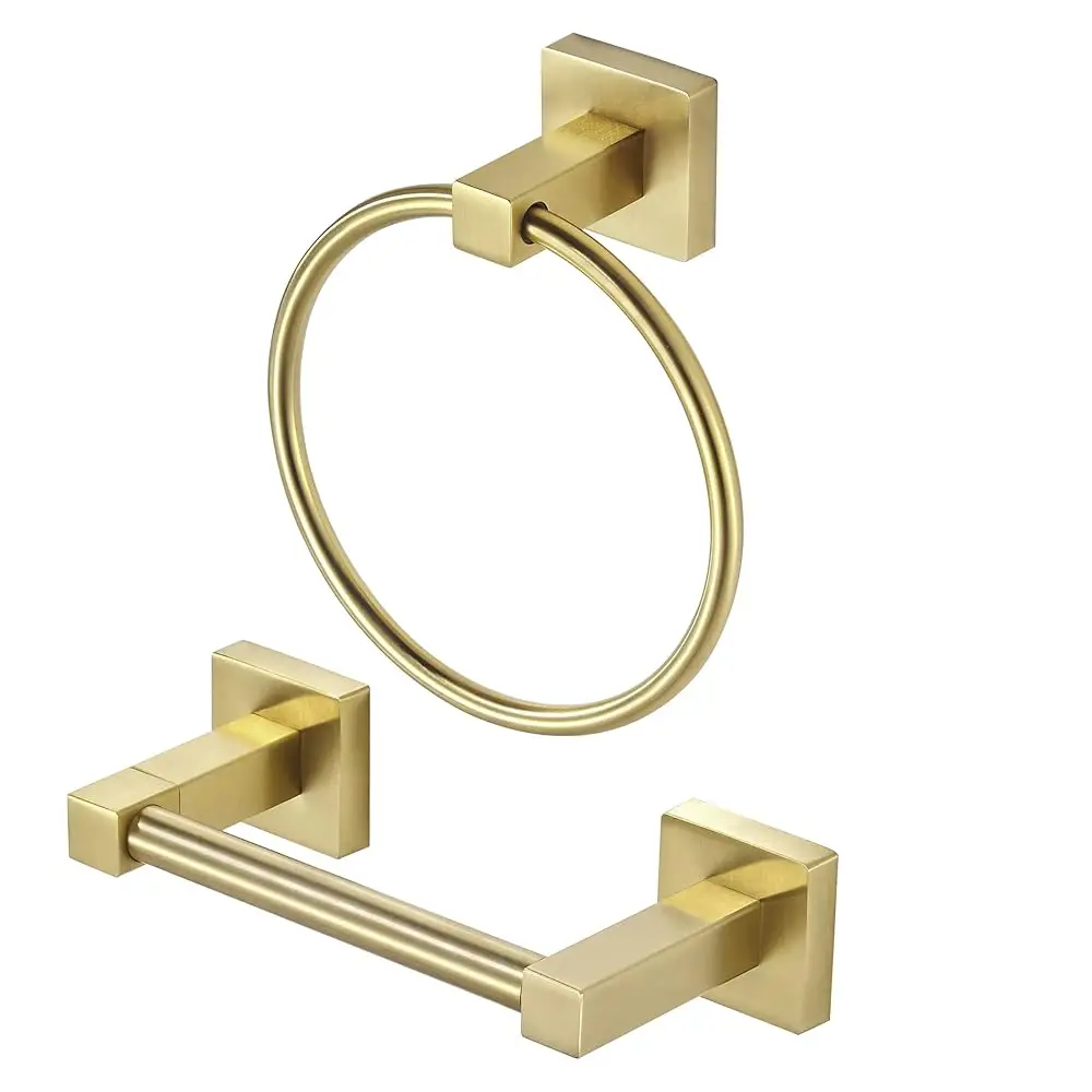 

Free Shipping-Gold Toilet Paper Holder Hand Towel Holder, Brushed Brass Toilet Roll Holder Towel Ring, Modern Bathroom Hardware