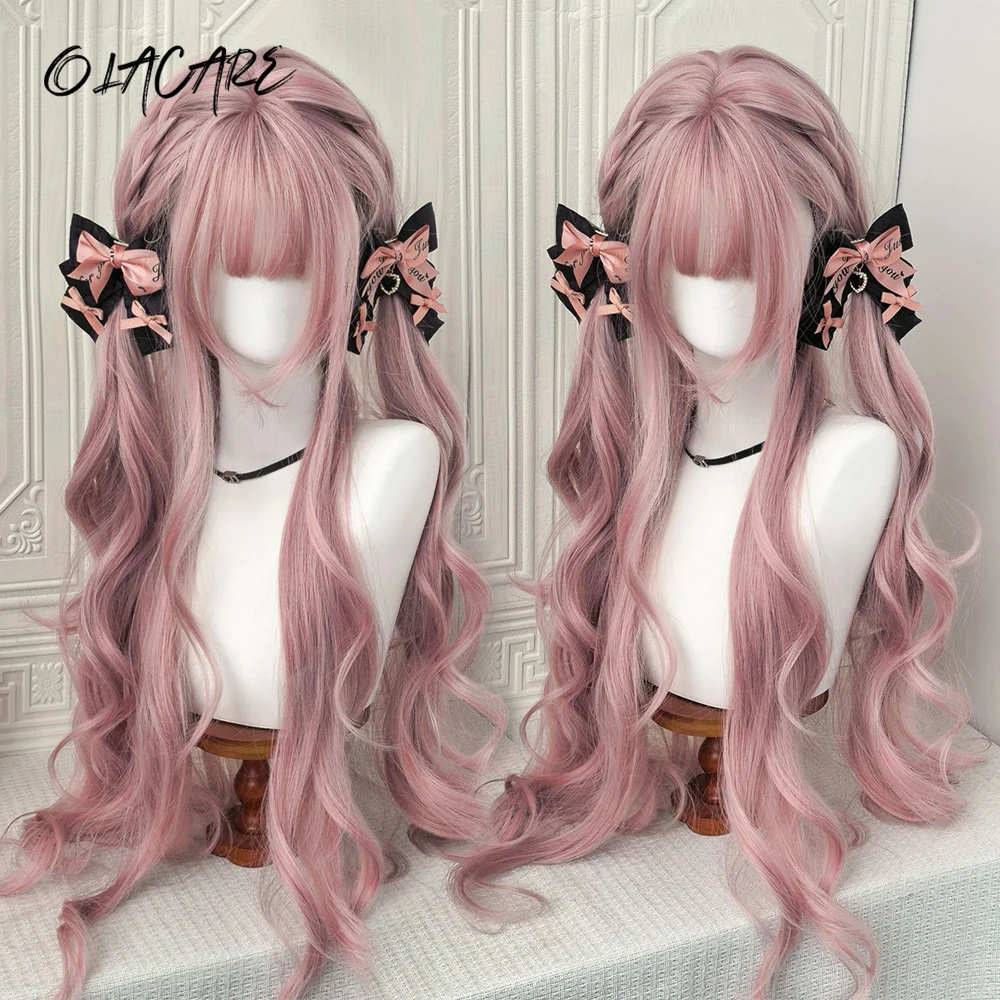

Synthetic Straight Hair 24 Inch Long LM Cosplay Wig With Bangs Heat-Resistant Pink Wig For Women