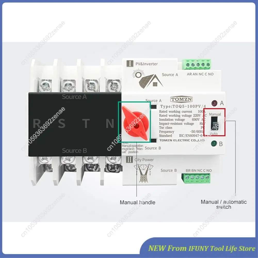 

Din Rail 4P ATS Dual Power Automatic Transfer Switch Electrical Selector Switches Uninterrupted Power New