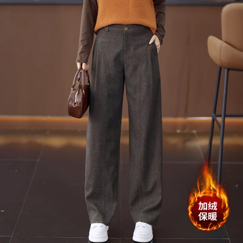 

Fleece-Lined Warm Scimitar Pants for Women Winter High-Waisted Slimming Draped Casual Pants