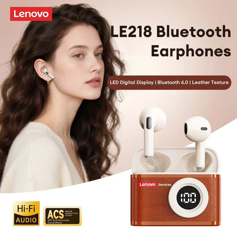 

Беспроводные спортивные наушники Lenovo LE218 Retro Bluetooth 6.0, полувнутриканальные, с шумоподавлением, длительным временем автономной работы и LED-дисплеем
