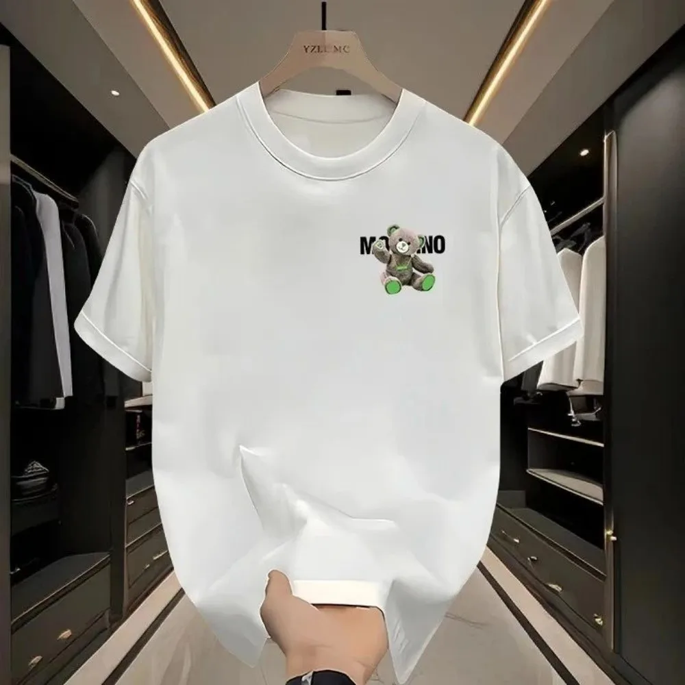 تي شيرت رجالي جديد لعام 2025 مطبوع عليه حروف الدب مريح وقابل للتنفس برقبة دائرية تي شيرت صيفي بنمط الشارع في الهواء الطلق